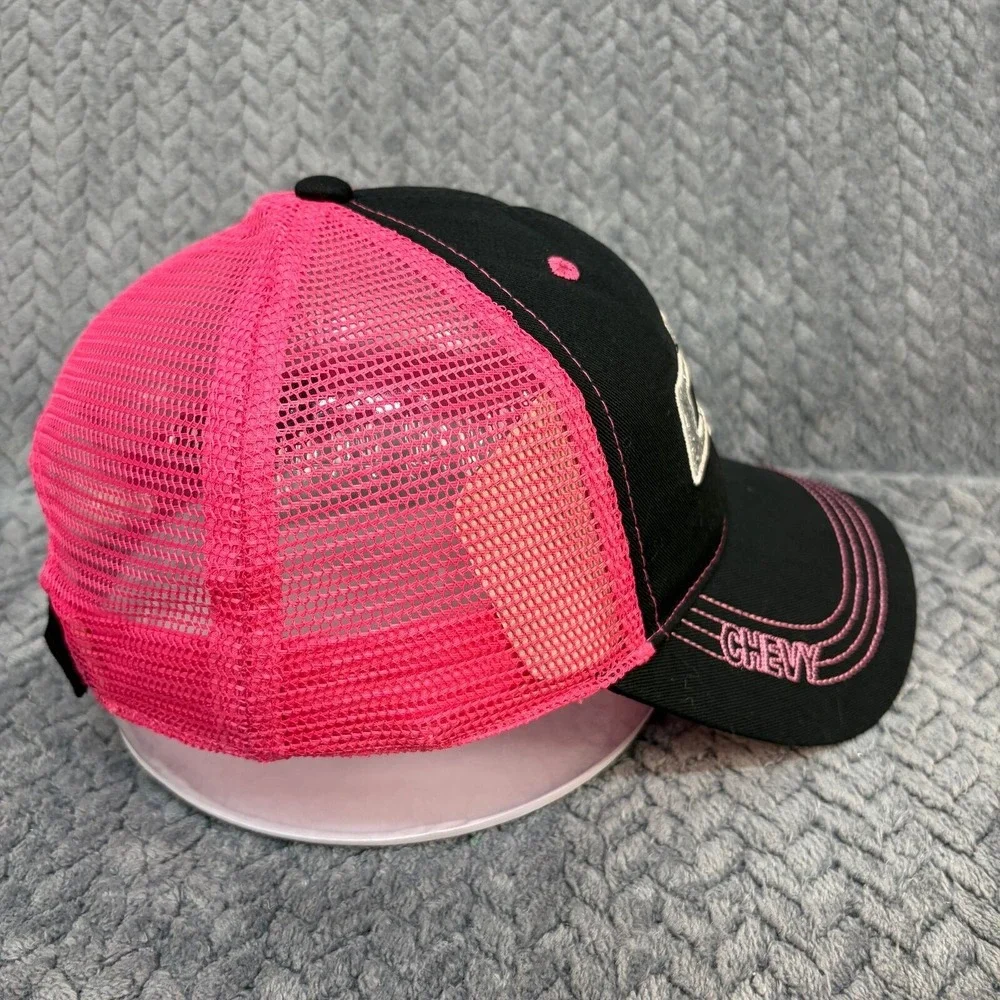 Chevy Trucker Hat Black Pink Glitter Bowtie Logo Mesh Back Cap OSFM